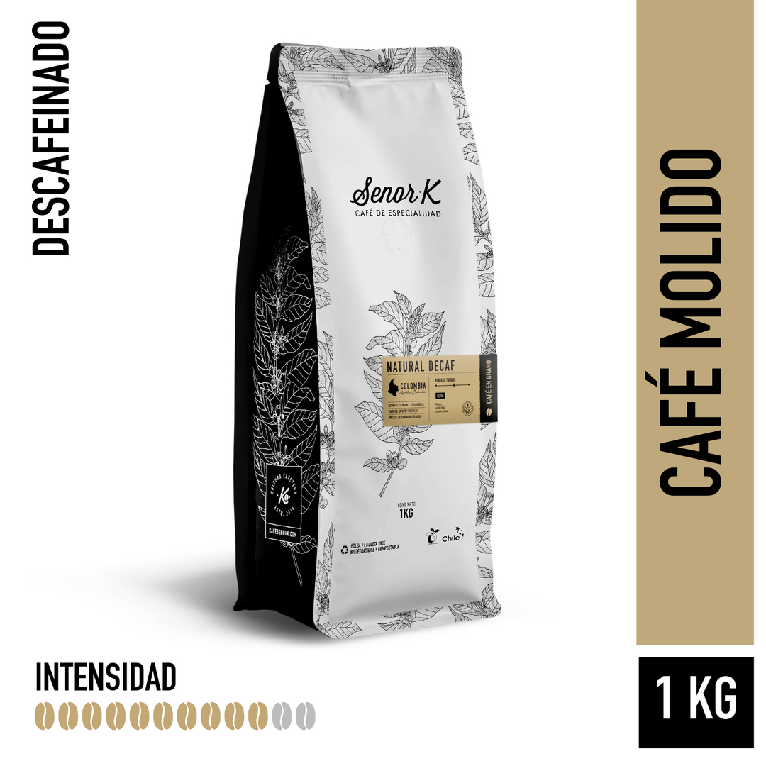 Café descafeinado de Colombia | Natural decaf Bolsa 1 KG | MOLIDO