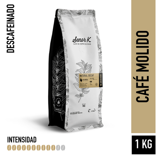 Café descafeinado de Colombia | Natural decaf Bolsa 1 KG | MOLIDO