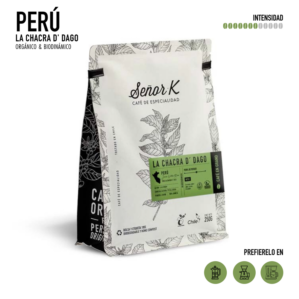 Café orgánico de especialidad de Perú | La Chacra D´Dago Bolsa 250 gramos | MOLIDO