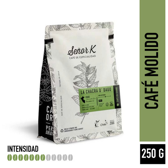 Café orgánico de especialidad de Perú | La Chacra D´Dago Bolsa 250 gramos | MOLIDO