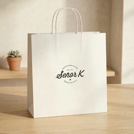 Bolsa de papel blanca Señor K 33x35x12cm