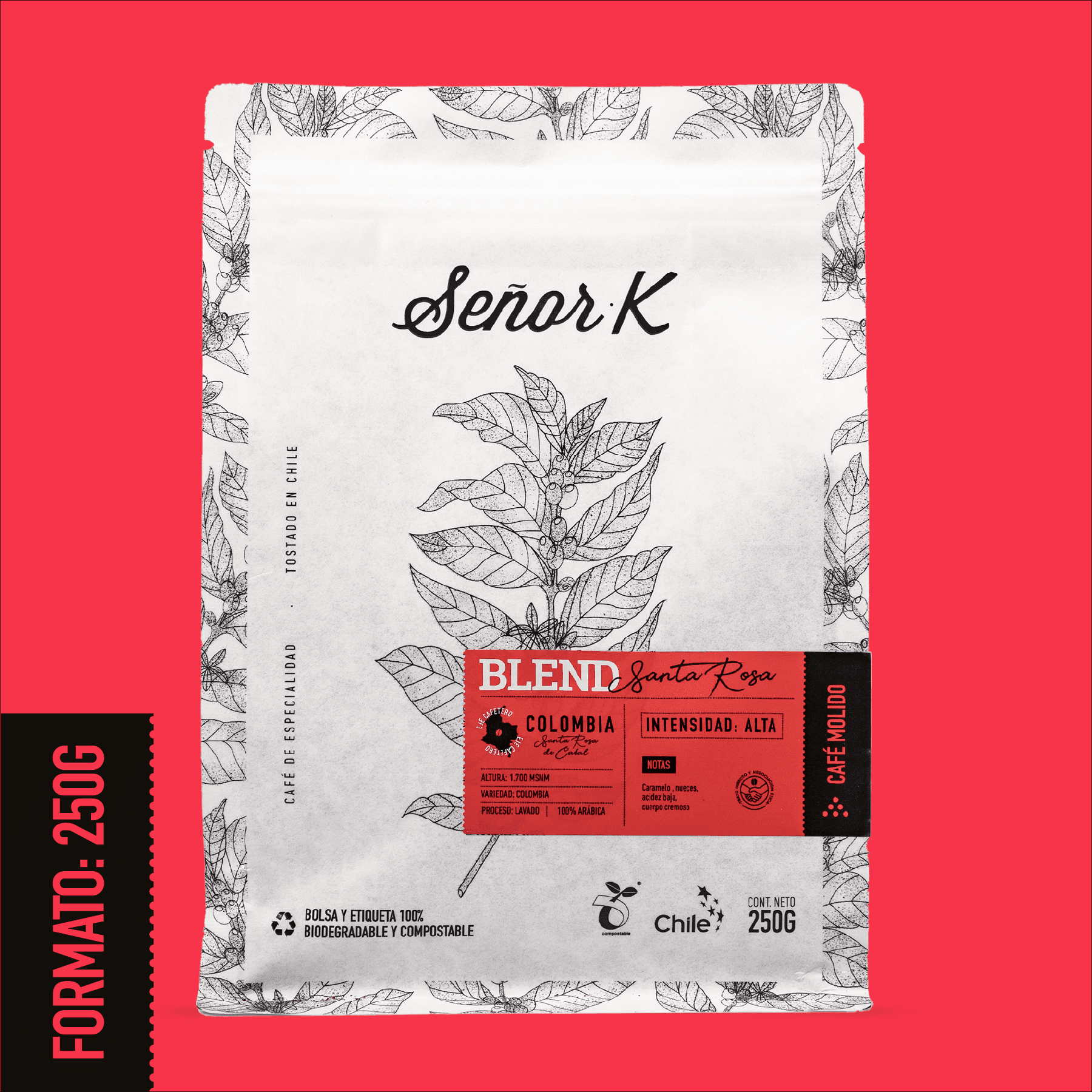 Café de especialidad de Colombia | Blend Santa Rosa Bolsa 250 gramos  (Grano entero/Molido)