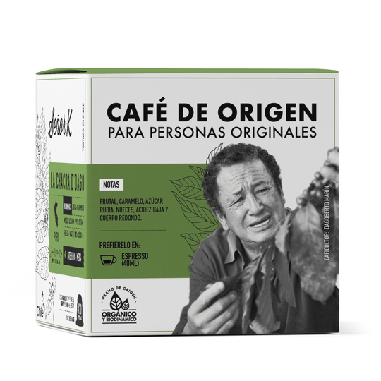 Caja de café biodinámico de Perú en cápsulas Nespresso compostables